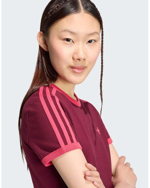 Adidas Originals Red 3 Stripes Slim Tee