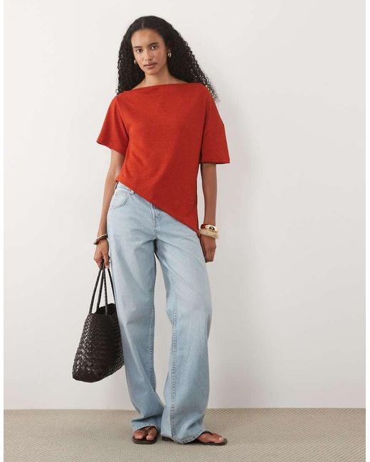 ASOS Red Textu Crochet Jersey Off Shoulder Top Co-ord