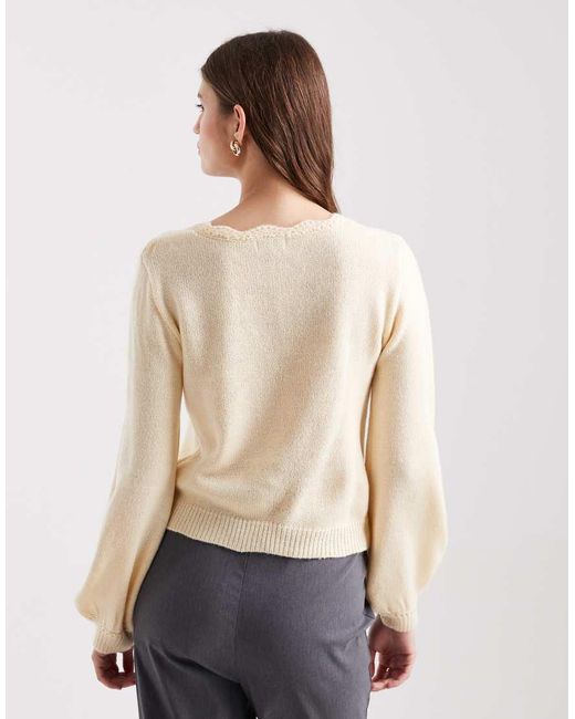 Miss Selfridge Natural Pointelle Faux Pearl Detail Sweater