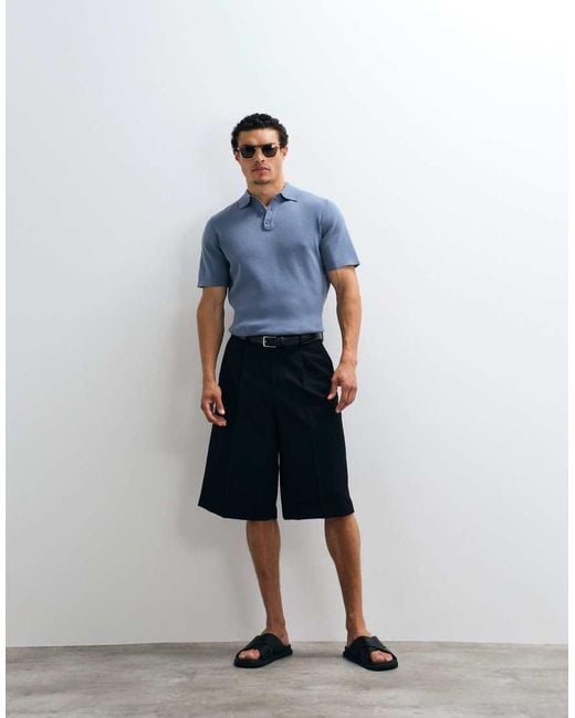 ASOS Blue Essential Fine-rib Knit Polo for men