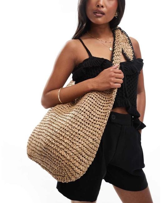 New Look Natural Stripe Slouch Raffia Tote Bag