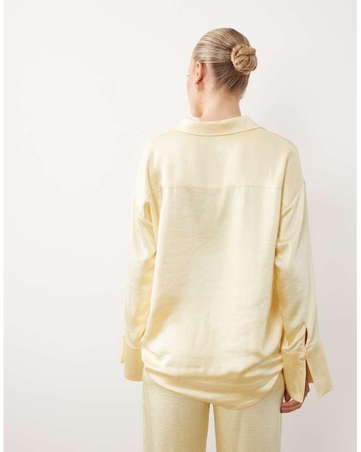 4th & Reckless Natural Satin Wide Cuff Pocket Front Shirt Co-Ord