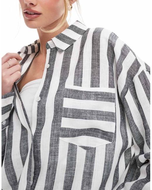4th & Reckless Oversized Gestreept Strandoverhemd Van Linnenmix in het White