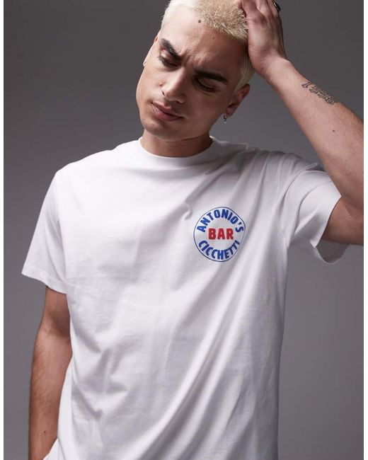 Topman White T-shirt With Antonio's Bar Raised Print for men