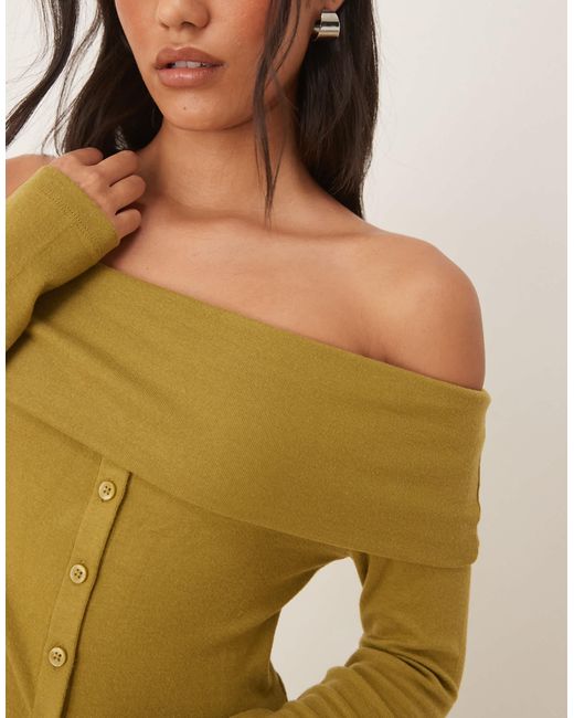 ASOS Yellow Off Shoulder Button Down Top