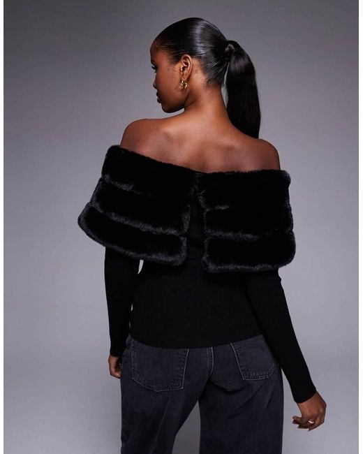 River Island Black Faux Fur Trim Bardot Jumper