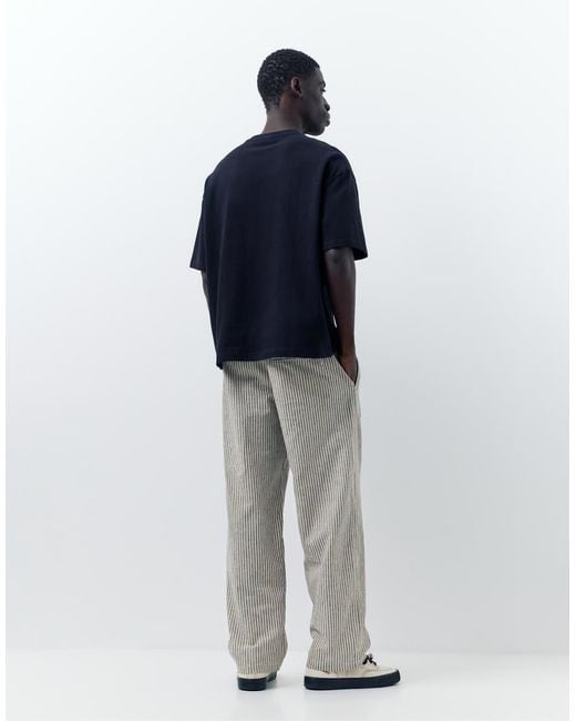 Pull&Bear Gray Rustic Striped Trousers for men