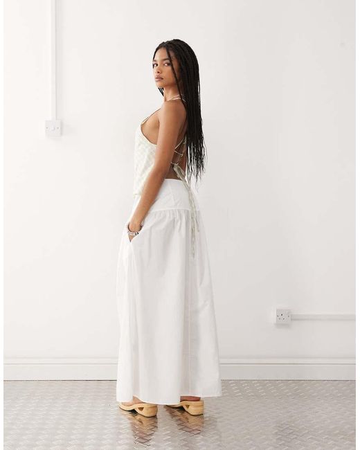 Monki Natural Floaty Poplin Maxi Skirt With Drop Waist Detail