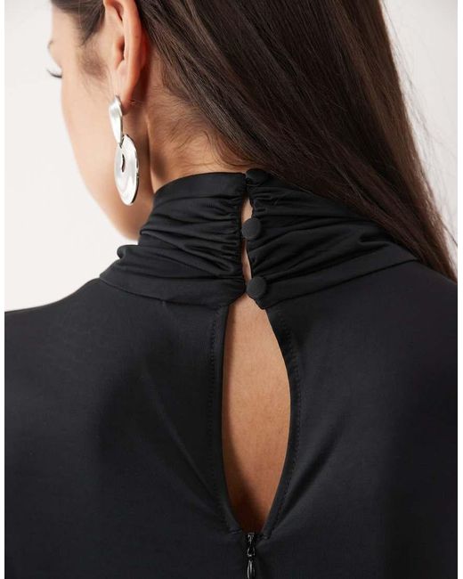 DASKA Black Slinky High Neck Draped Detail Jumpsuit
