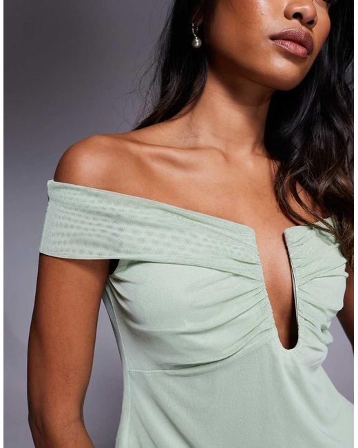 ASOS Gray Mesh Bar Detail Top With Cut Out Waist