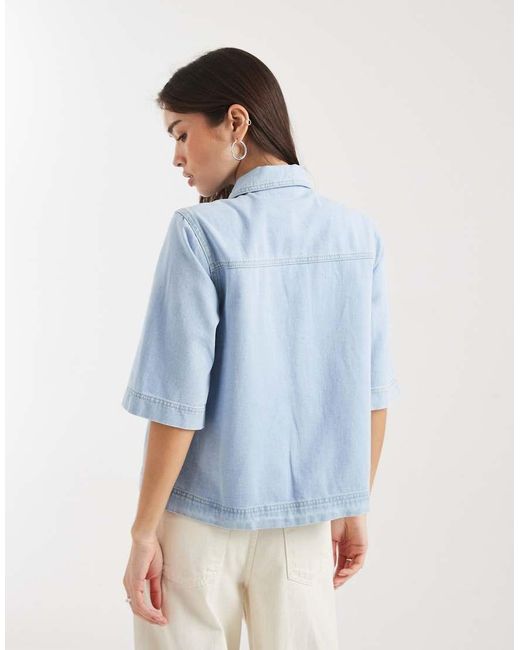 ONLY Blue Short Sleeve Boxy Denim Shirt