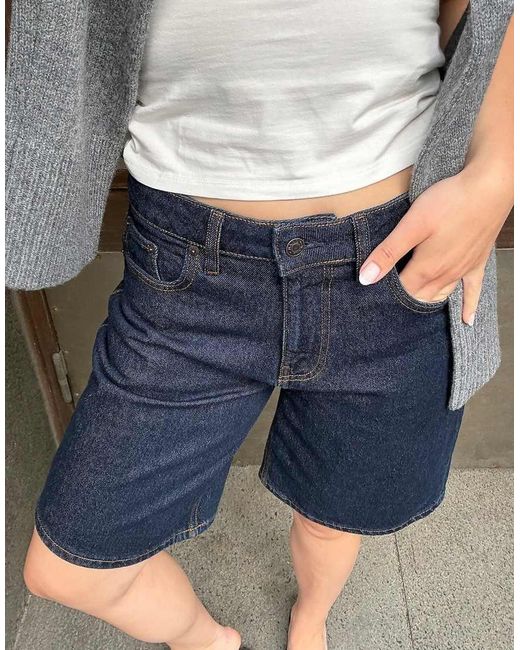 NA-KD Black Mid Waist Loose Denim Shorts