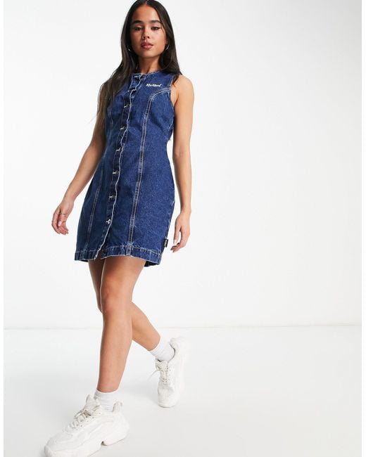 Kickers Button Through Mini Dress With Front Logo in Blue | Lyst Australia