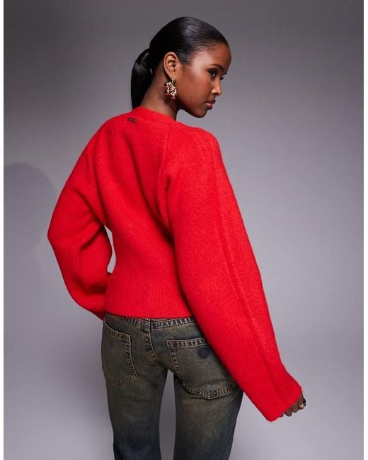 Abrand Jeans Red Cinched Waist Cosy Cardigan