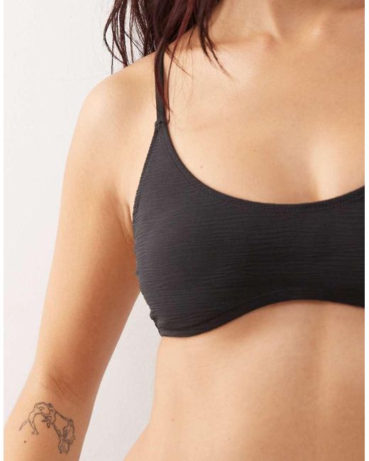 Weekday Black Crinkle Scoop Neck Bikini Top