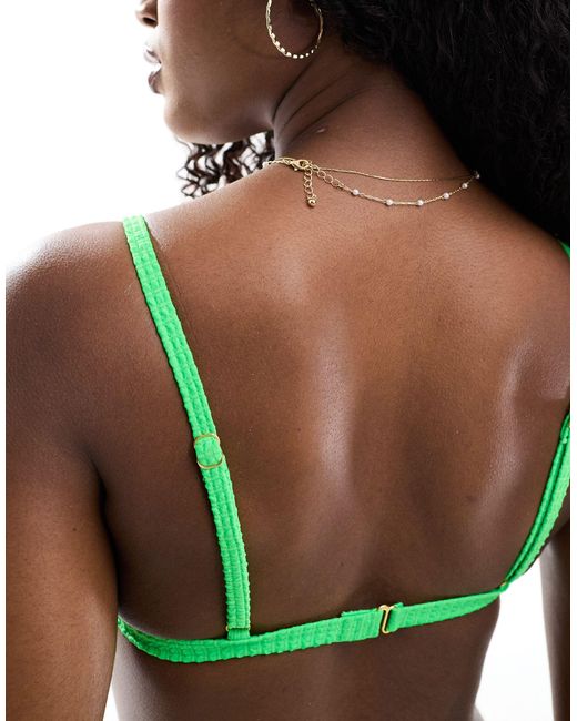 Miss Selfridge Green Crinkle Triangle Bikini Top