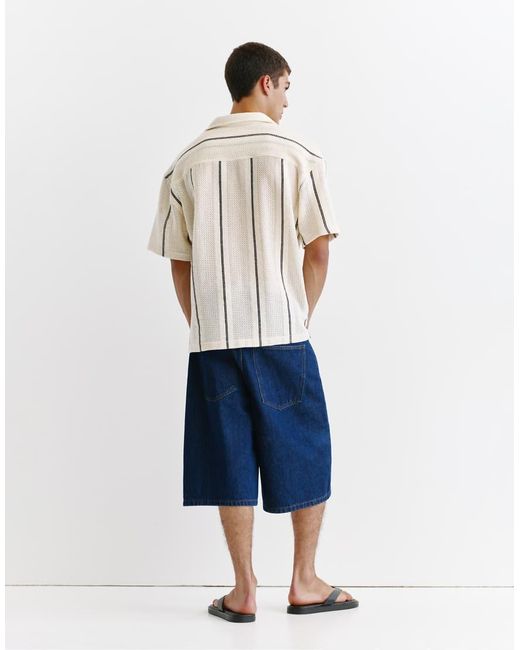 Pull&Bear White Striped Short Sleeve Shirt for men