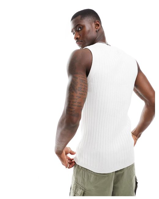 ASOS White Muscle Lightweight Knitted Rib V Neck Vest for men