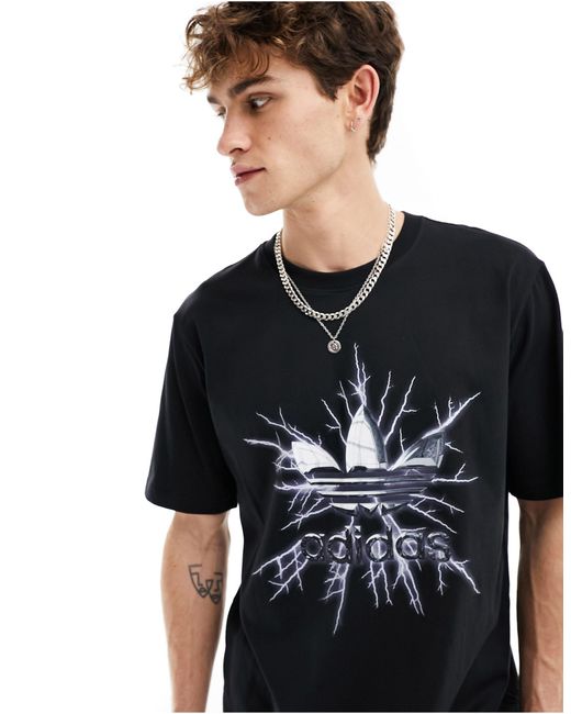 T-shirt nera e argento con grafica di elettricità di Adidas Originals in Black da Uomo
