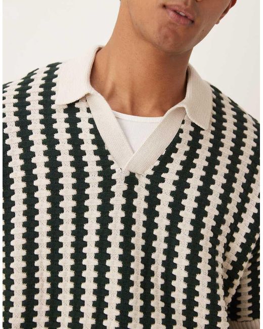 ASOS Oversized Gebreide Polo Met Notch Hals En Structuurstreep in het Green voor heren