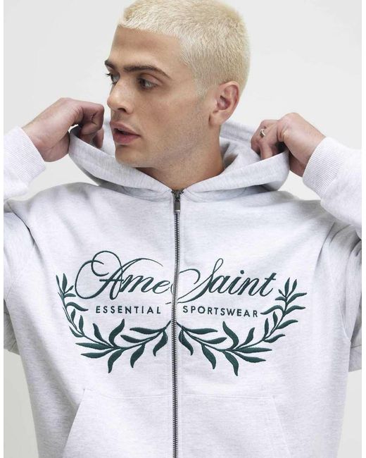 River Island White Oversized Fit Cotton Ame Saint Hoodie for men
