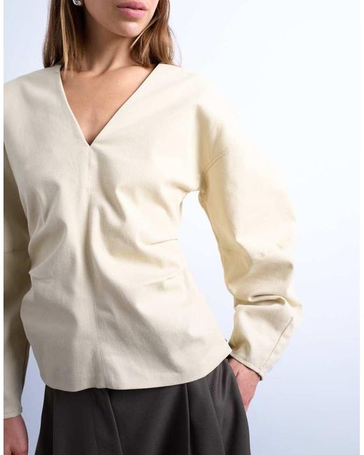 TOPSHOP Natural V Neck Ovoid Sleeve Top