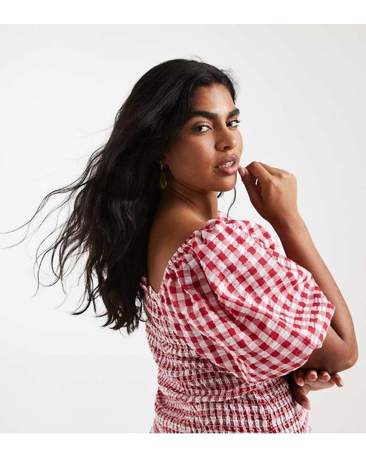 Vero Moda Red Shir Bodice Puff Sleeve Crop Top