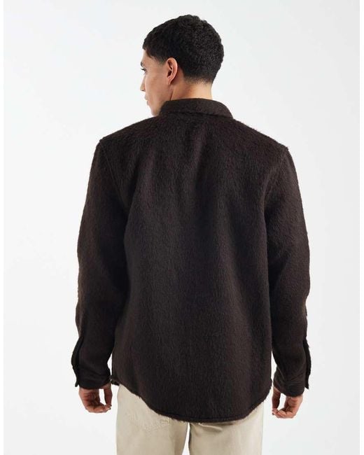 ASOS Black Brushed Wool Look Overshirt for men