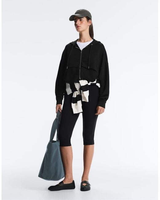 Oysho Black Soft-touch Modal Zip-up Sweatshirt