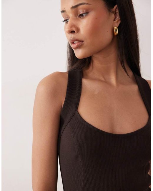 ASOS Natural Scoop Front Racer Seam Detail Midi Dress