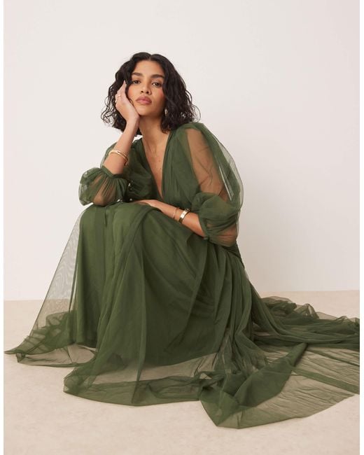 LACE & BEADS Green – gestuften maxikleid
