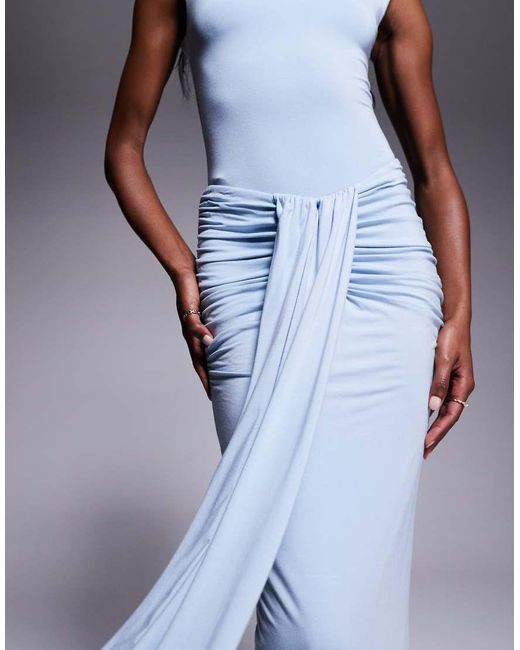 Wanderdoll Blue Nara Second Skin Drape Front Maxi Skirt Co-Ord