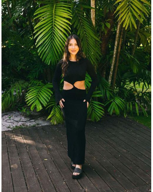 South Beach Black Maxi Knit Beach Dress With Cutout Detail