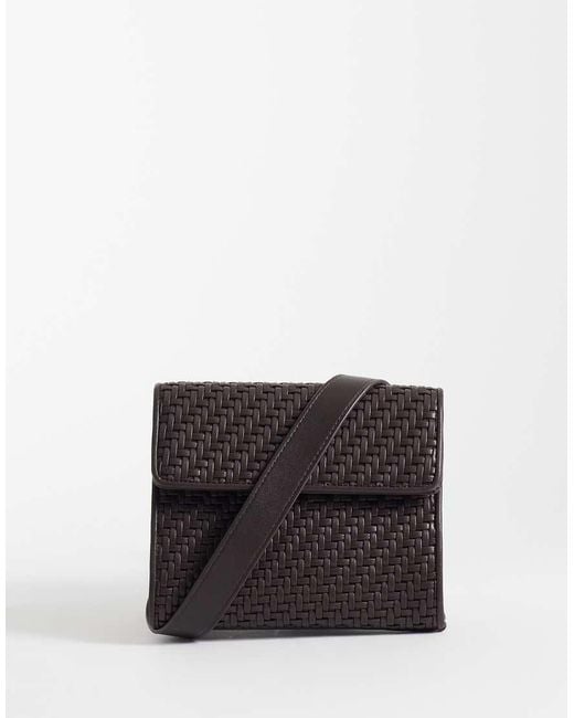 Mango Black Faux Leather Braided Textured Cross Body Bag for men