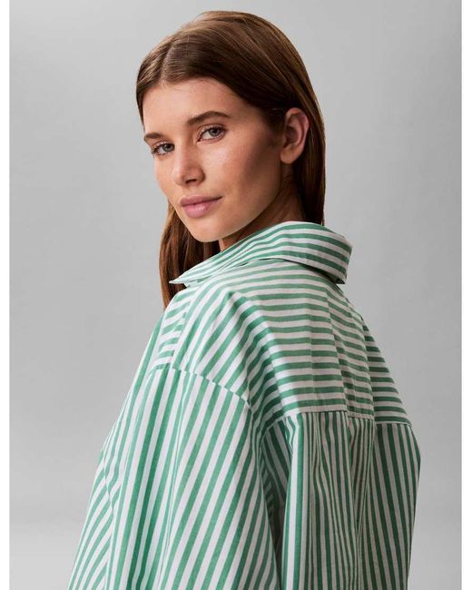 Calvin Klein Green Logo Cropped Poplin Shirt