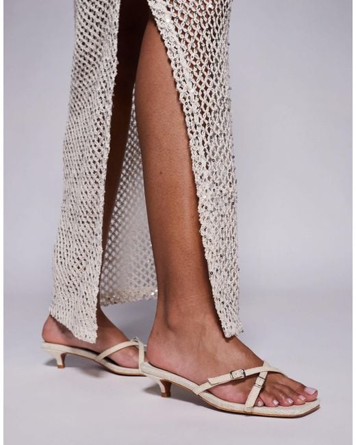 Public Desire Brown Public Desire Cindita Wide Fit Slip On Kitten Heel Sandals
