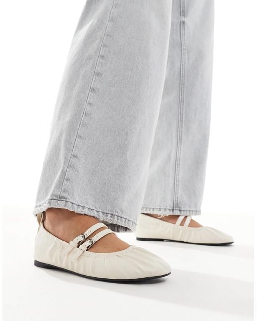 London Rebel White Mia Strappy Ruched Ballet Flats