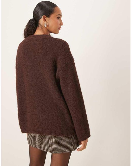 Pretty Lavish Brown Fluffy Knit Crewneck Relaxed Jumper