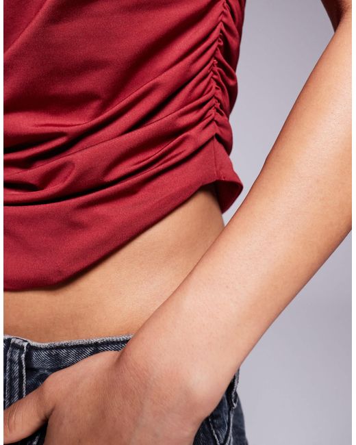 ASOS Red Double Layer Ruched Side Top