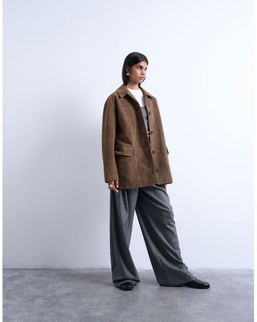 TOPSHOP Brown – premium – kastige jacke aus echtem wildleder