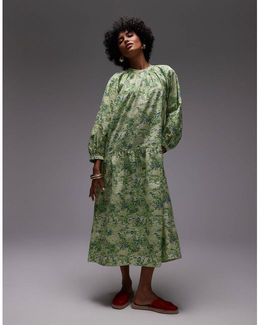 ARKET Pure Cotton Smock Midaxi Dress With Drop Waist in Green | Lyst