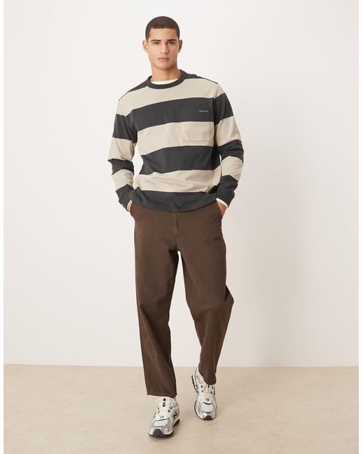 Calvin Klein Natural Long Sleeve Stripe T-shirt for men