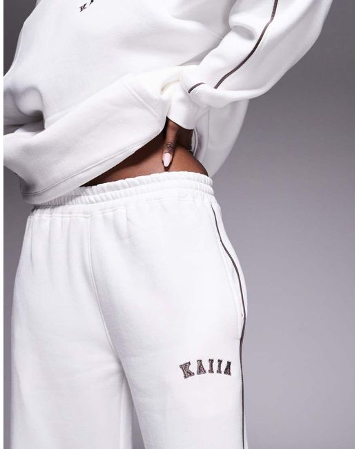 Kaiia Blue Cotton Rich Side Stripe Embroidered Logo Wide Leg Sweatpants