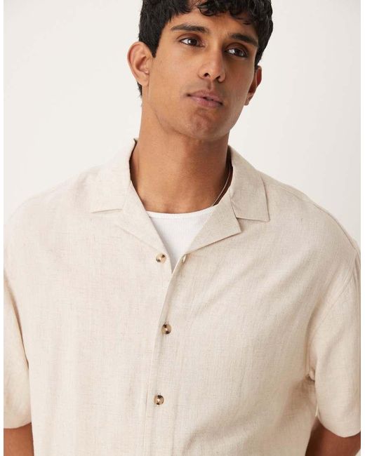 ASOS White Boxy Oversized Revere Linen Blend Shirt for men