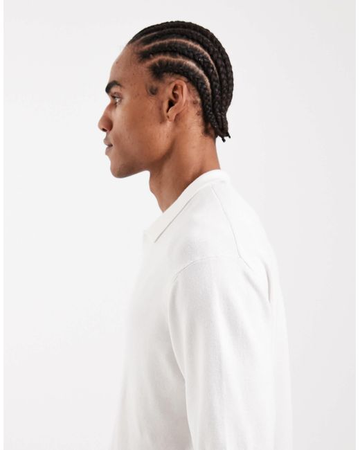 Only & Sons White Relaxed Fit Split Neck Polo for men