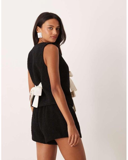 For Love & Lemons Black Boucle Bow Front Singlet