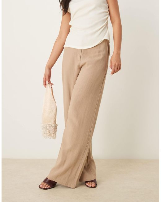 Pantalon droit décontracté en lin mélangé - moka ASOS en coloris Natural