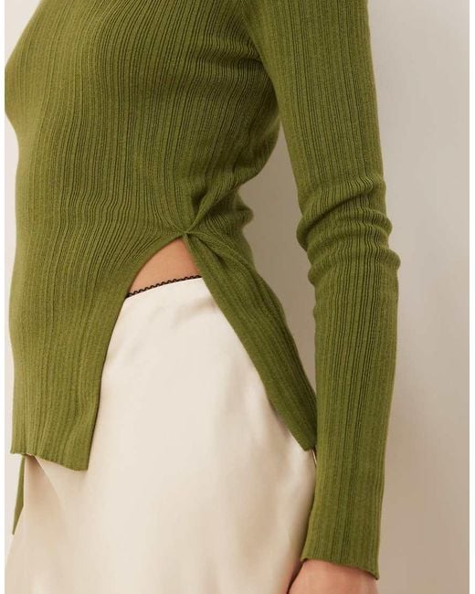 ASOS Gebreide Top Met Ronde Hals, Lange Pasvorm En Zijsplit in het Green