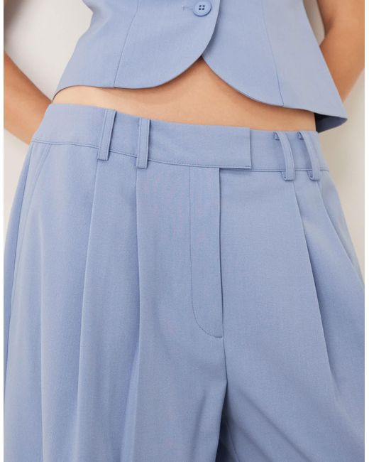 ASOS Blue Tailored Low Rise Pleated Super Wide Leg Suit Trousers