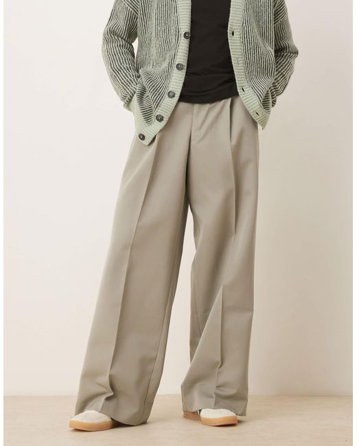 ASOS Natural Smart Loose Leg Trousers With Front Pleat for men